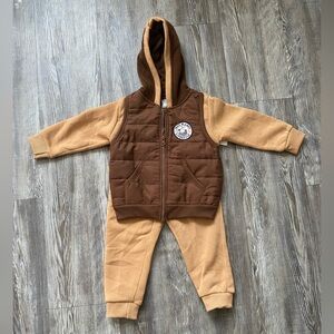 Free Plant 2pc Outfit Hooded Set Brown Khaki Long Sleeve Baby Size 24M NWT
